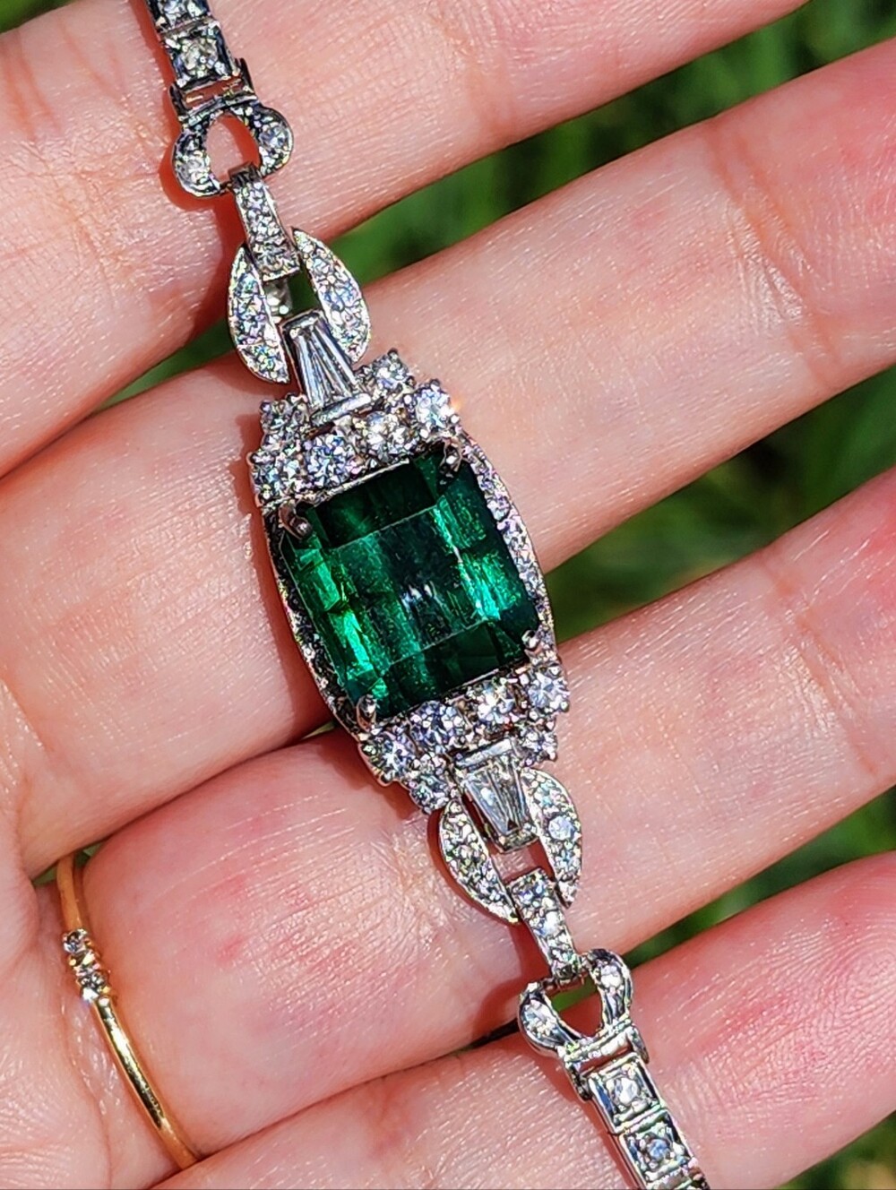 Antique Platinum Tourmaline Diamond Bracelet